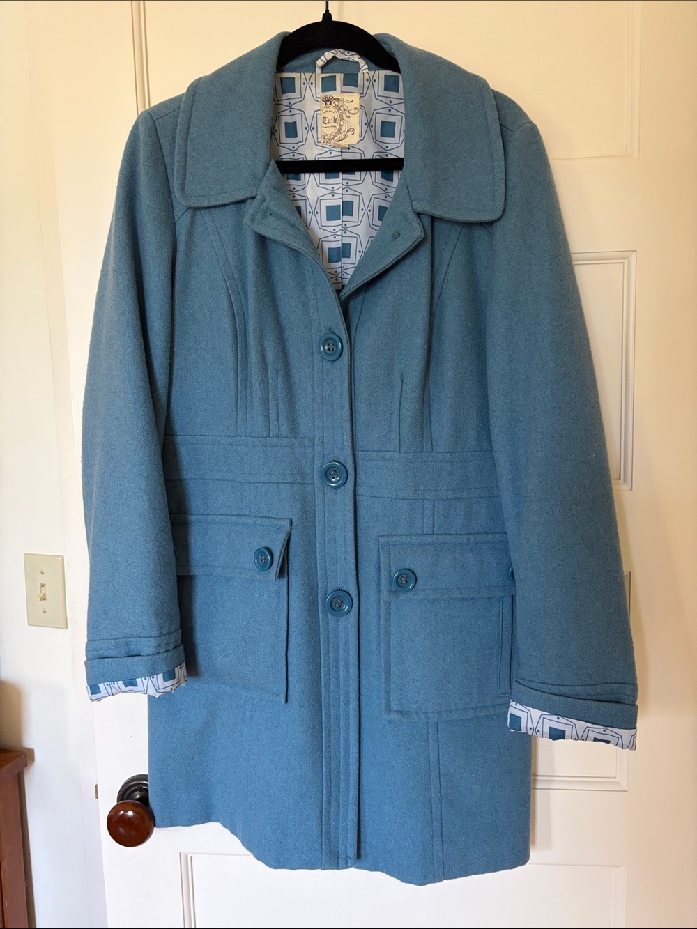 Anthropologie Tulle Vintage Blue Wool Coat